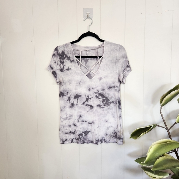 American Eagle Soft & Sexy Ribbed Black White Tie-Dye T-Shirt Strappy y2l 2000s - Picture 7 of 8